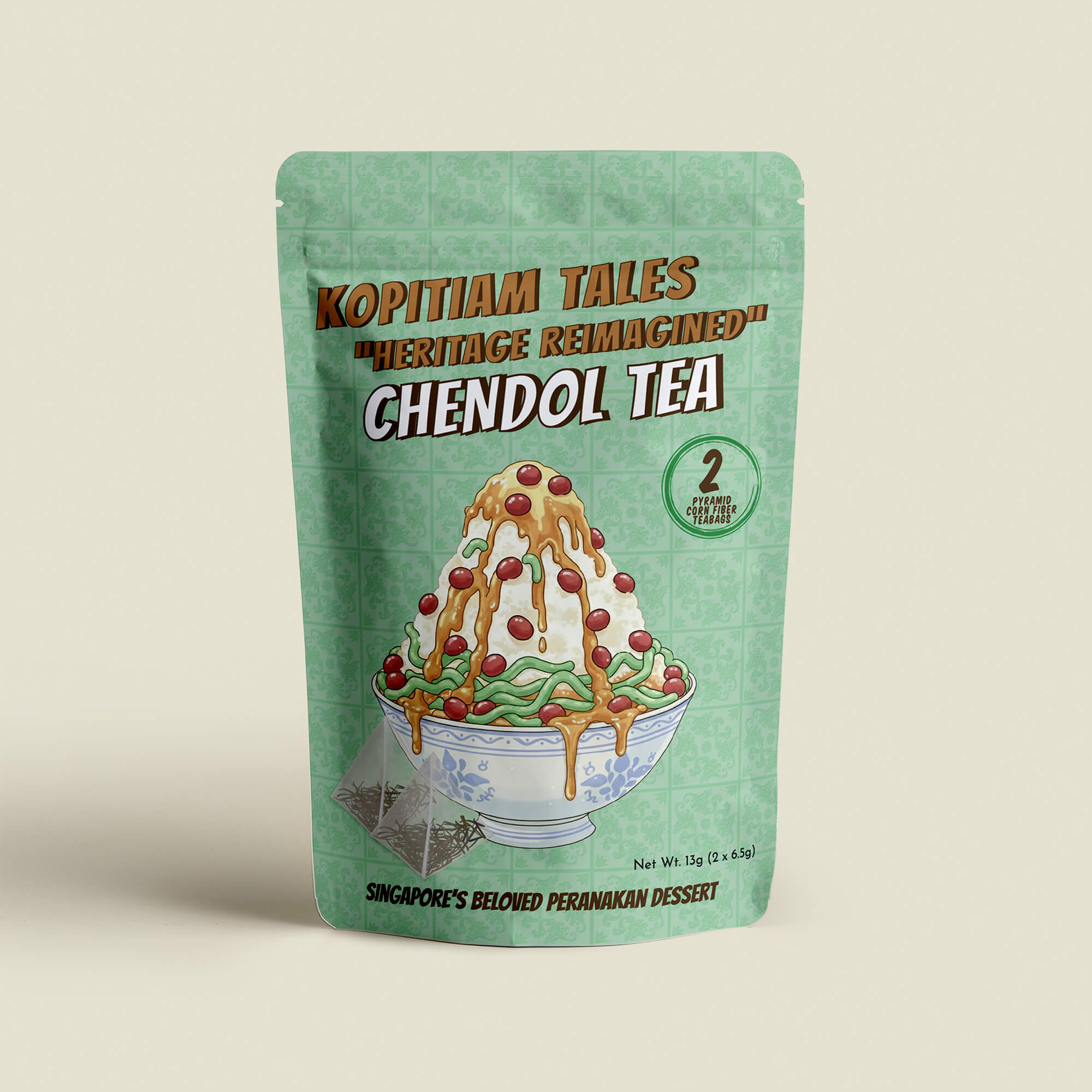 Chendol Tea front packaging pandan coconut gula melaka dessert tea Singapore