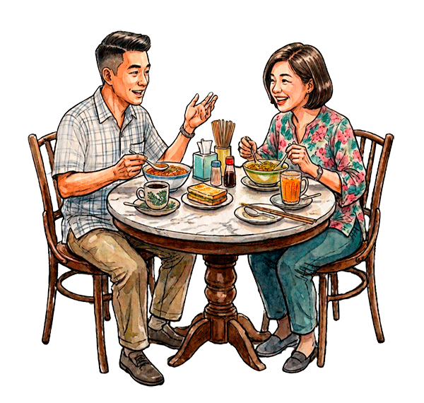 A couple in a kopitiam